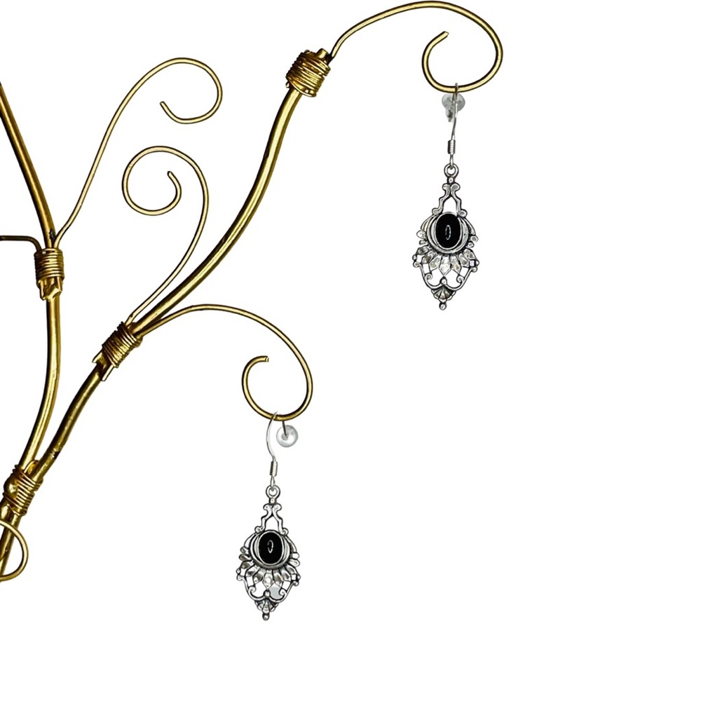 Sterling Silver Black Onyx Dangling Earrings - NWOT